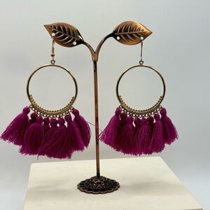 Fuchsia Bohemian Fringed Tassel Earrings